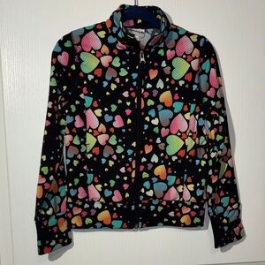 3/$30 Lullah Belle hearts zip-up hoodie, size M-M (6-7)